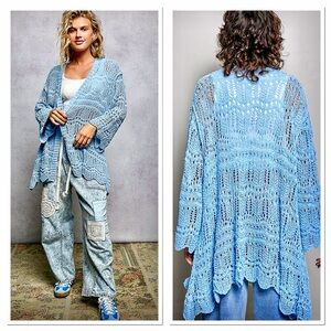🩵Hello Gorgeous! POL Openwork Lightweight Open Front Cardigan Scalloped Edge